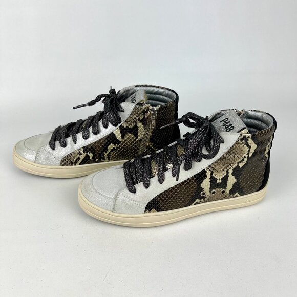 P448 Womens Skate High Top Sneakers Python Brown Snakeskin Glitter size 37 US 7 - Picture 3 of 16